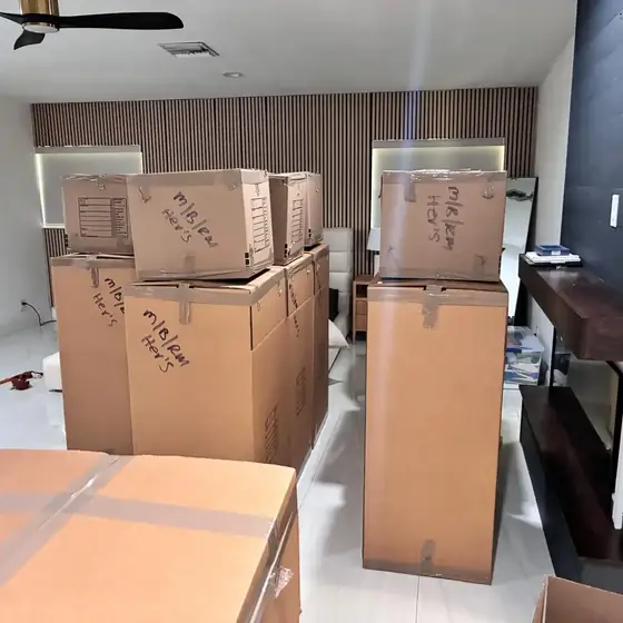 Boxes staged in a new home